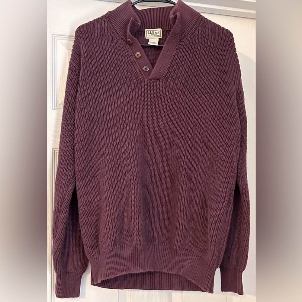 L.L. Bean Vintage Men’s Pullover Sweater burgundy rib knit 100% cotton Size L